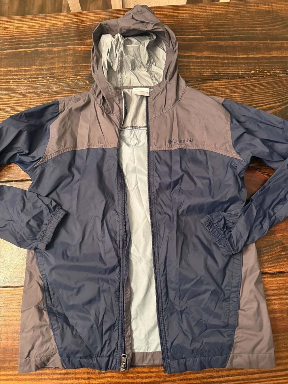 Columbia Youth Full Zip Windbreaker Jacket Navy Gray Size L 14/16
